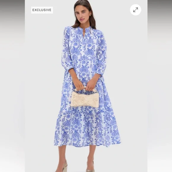 Tuckernuck Ro's Garden Bluefanny Rio Maxi Midi Dress Long Sleeve Boho blue white - Picture 4 of 16